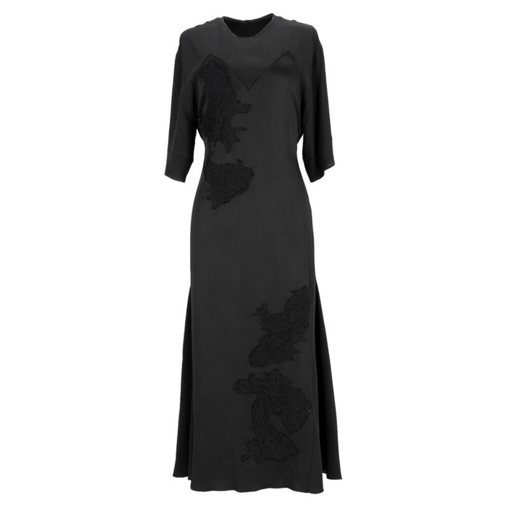 Victoria Beckham Lace Inset Belted Midi Dress in Black Viscose